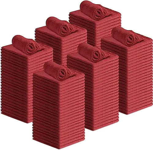 Linteum Textile Shop Towels - Red (Pack of 150) 12"x14" - 100% Cotton Bulk Shop Rags - Super Absorbent Cleaning Rags for Automobiles Mechanic Garage Industries & Homes